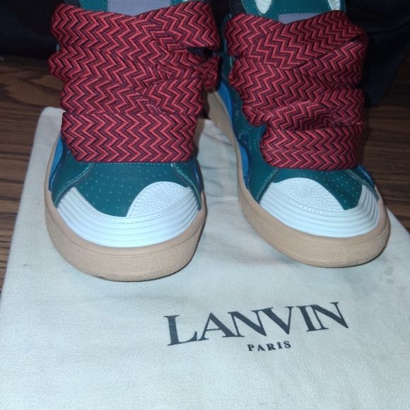 Lanvin Unisex' Teal and Red High-Top Sneakers - Picture 1 of 8